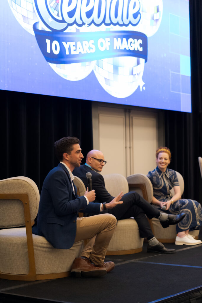 Dr Joshua Pate and Dr Emma Watkins speaking with Prof Tony Okely
